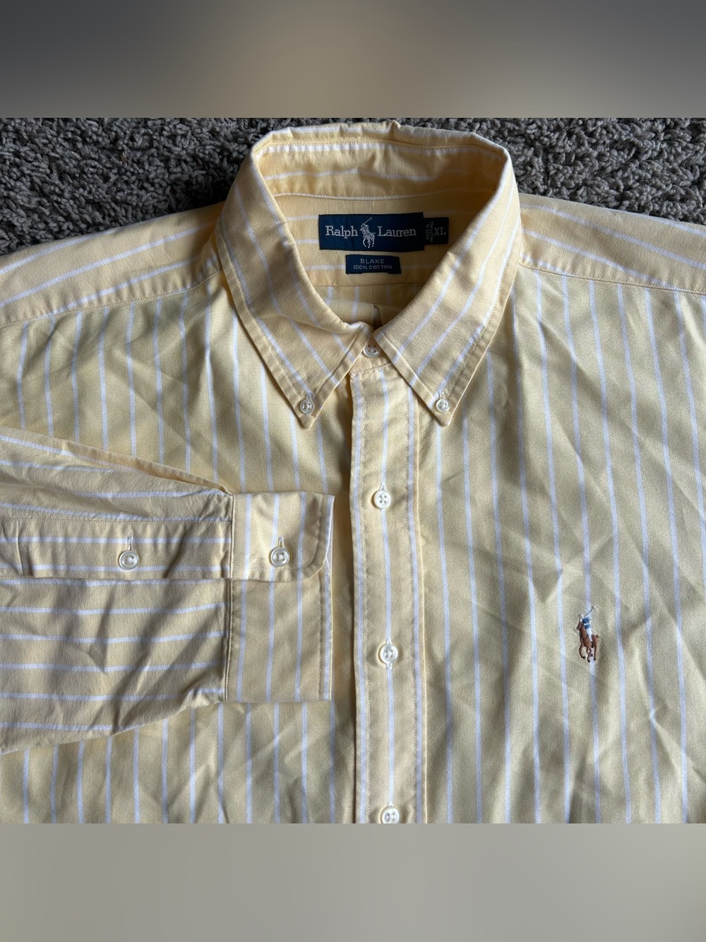 Polo Ralph Lauren Blake Shirt Men XL Yellow White Striped Cotton Button Up Plaid